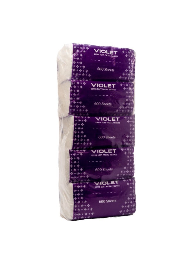 Violet Super Soft Facial Tissues, Nylon Pack 5 rolls × 600 sheets – Gentle & Durable - Image 1